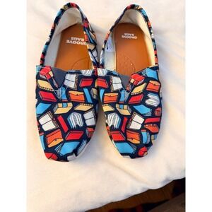 Groove Bags Book Pattern Slip On Canvas Shoes Womens 10 Mens 8.5 Librarian Flats